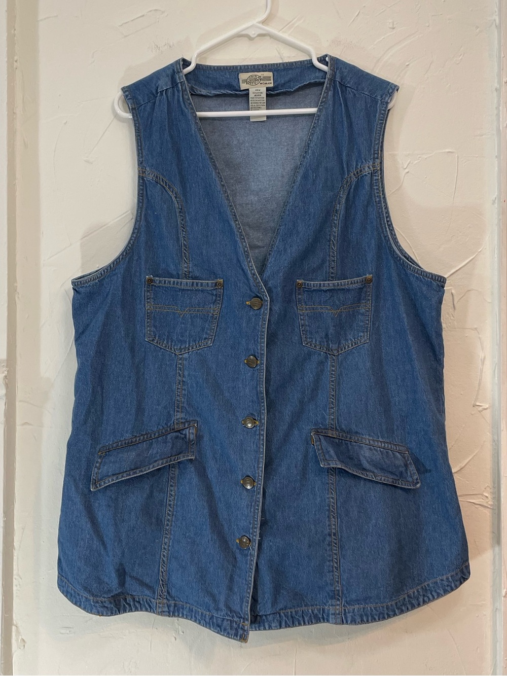 Vintage Denim Republic Vest - Blue Biker Vest w/ Pockets -Plus Size 24w